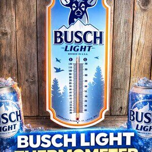 BUSCH LIGHT Embossed Metal Thermometer – 17.5" x 6.6" – Official Licensed‎ Beer